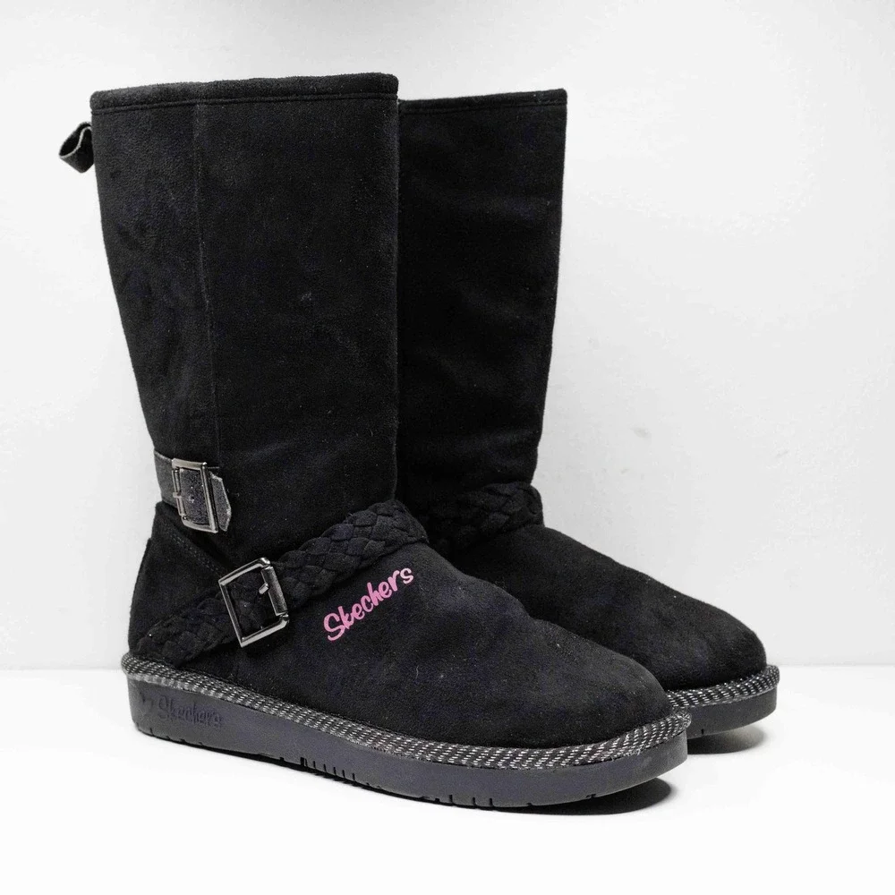 SKECHERS Toasty Toes Black Pink Fleece Lined Winter Boots Youth Girls‎ Sz 2